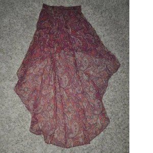 *Summer Skirt Ecote Burgundy Red size XS Floral Asymmetrical Long Overlay